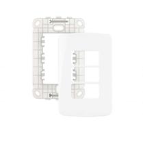 Conjunto espelho placa 4x2 3 postos horiz branco com suporte branco b3 margirius Conjunto espelho placa 4x2 3 postos horiz branco com suporte branco b3 margirius