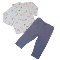 Conjunto Esporte Fino Infantil Masculino Bebê Casual Camisa Manga Longa Gola Padre e Calça 4276