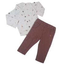 Conjunto Esporte Fino Infantil Masculino Bebê Casual Camisa Manga Longa Gola Padre e Calça 4276