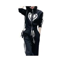 Conjunto Esportivo Casual Feminino plus Size Para Outono E Inverno, Casaco Com Gola Alta E Zíper,