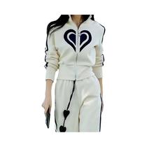 Conjunto Esportivo Casual Feminino plus Size Para Outono Inverno Com Gola Alta, Casaco Com Zíper E