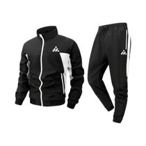 Conjunto Esportivo Casual Masculino De Verão Com Estampa Triangular, Jaqueta Com Zíper E Calças Para