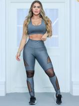 Conjunto Esportivo Feminino com Top Academia e Calça Legging Com Tule Conjunto Esportivo Feminino com Top Academia e Calça Legging Com Tule