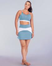 Conjunto Esportivo Feminino De Beach Tennis Bicolor Top Alças Duplas Com Bojo Saia Com Short