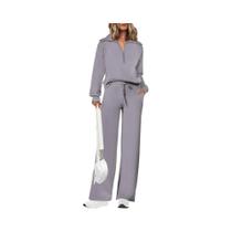 Conjunto Esportivo Feminino De Duas Peças Com Caimento Solto: Moletom Com Meio Zíper E Calça Jogger