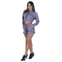 Conjunto esportivo feminino short bolso e croped manga longa capuz orbis Conjunto esportivo feminino short bolso e croped manga longa capuz orbis