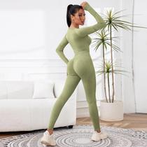 Conjunto Esportivo Feminino Tie-dye Com Manga Longa, Top De Gola Redonda E Leggings De Cintura Alta,