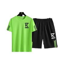 Conjunto Esportivo Masculino De Secagem Rápida Em Seda Gelada, Camiseta De Manga Curta E Calça De