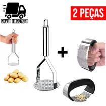 Conjunto Espremedor Triturador De Alho e Amassador de Batatas Inox Manual Utensílios para Cozinha - clink