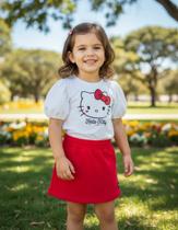 Conjunto Essencial Blusa e Shorts Saia Hello Kitty Strass Momi