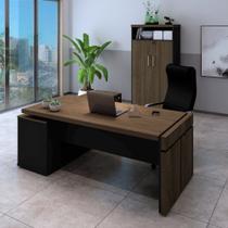 Conjunto Estação Connect e Armário com Nicho Cor Charuto com Preto Conjunto Estação Connect e Armário com Nicho Cor Charuto com Preto