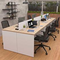 Conjunto Estação De Trabalho 6 Lugares Com 6 Cadeiras De Escritório Ergonômicas -