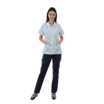 Conjunto Estampado de Calça e Jaleco em Algodão para Doméstica, Copeira, Faxineira, Arrumadeira Cor:AzulTamanho:M Conjunto Estampado de Calça e Jaleco em Algodão para Doméstica, Copeira, Faxineira, Arrumadeira Cor:AzulTamanho:M