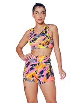 Conjunto Estampado Top Fitness + Short Moda Academia Corrida Caminhada Feminina