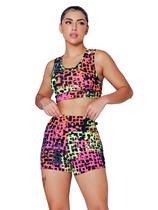 Conjunto Estampado Top Fitness + Short Moda Academia Corrida Caminhada Feminina
