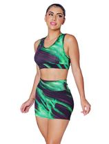 Conjunto Estampado Top Fitness + Short Moda Academia Corrida Caminhada Feminina