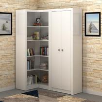 Conjunto Estante de Canto e Armário 2 Portas Branco MDP Escritório Consultório Home Office Conjunto Estante de Canto e Armário 2 Portas Branco MDP Escritório Consultório Home Office