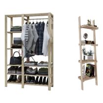 Conjunto Estante De Qualidade Estante 100% Pinus Simples Objetos E Arara Modelo Industrial C/ 8 Prat