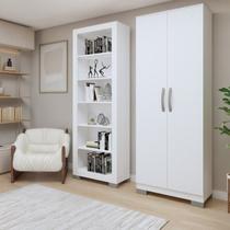 Conjunto Estante Flex 5 Prateleiras e Armário Multiuso 2 Portas Branco