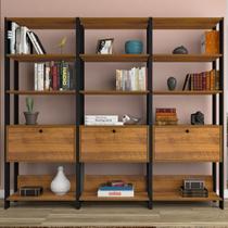 Conjunto Estantes para Livros Match 3 Portas Basculantes 9 Prateleiras Pinho/Preto - Pnr Móveis Conjunto Estantes para Livros Match 3 Portas Basculantes 9 Prateleiras Pinho/Preto - Pnr Móveis