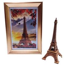Conjunto Estátua Torre Eiffel Com 1 Porta Retrato Combinando