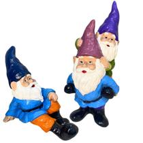 Conjunto Estatuas P/ Jardim 2 Gnomos Anão Duende Coloridos