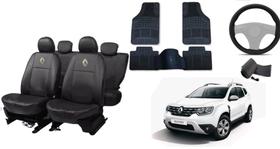 Conjunto Estilo Premium: Capas de Couro Renault Duster 2017-2023 com Volante