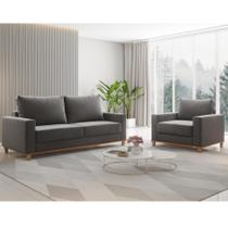 Conjunto Estofado Living + 1 Poltrona Napoles Grafite
