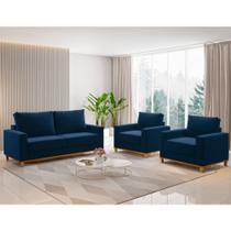 Conjunto Estofado Living + 2 Poltrona Napoles Azul