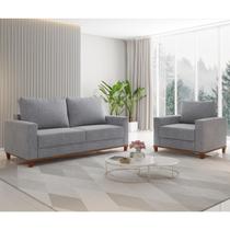 Conjunto Estofado Living 3 Lugares + 1 Poltrona Napoles Linho Inox