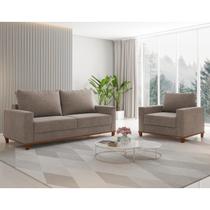 Conjunto Estofado Living 3 Lugares + 1 Poltrona Napoles Linho Kaki