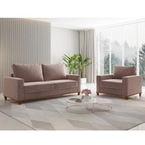 Conjunto Estofado Living 3 Lugares + 1 Poltrona Napoles Veludo Rosa