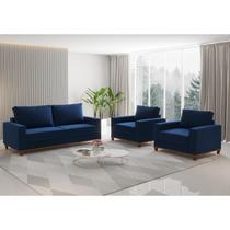 Conjunto Estofado Living 3 Lugares + 2 Poltrona Napoles Veludo Azul
