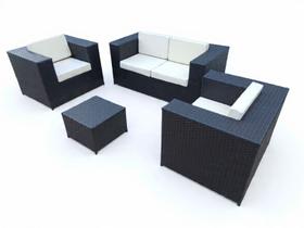 Conjunto Estofado Quadrado, Jogo Área Externa, Varanda, Jardim Móveis de Fibra Sintética Cor Tabaco com Tratamento Uv