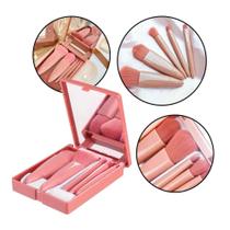 Conjunto Estojo Kit Pincel de Maquiagem com Cerdas Macias e Espelho - MINIMEN