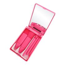 Conjunto Estojo Kit Pincel De Maquiagem Com Espelho 5 Peças