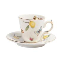 Conjunto europeu de xícara de café e pires de borboleta de limão de cerâmica com colheres