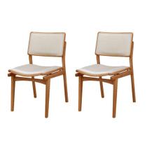 Conjunto Eva Com 2 Cadeiras Madeira Moderna Mobília Linho Off / Imbuia Nat.