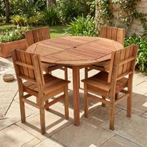 Conjunto Externo com Mesa Redonda 120cm e 4 Cadeiras Ultron Madeira Maciça Marrom Conjunto Externo com Mesa Redonda 120cm e 4 Cadeiras Ultron Madeira Maciça Marrom