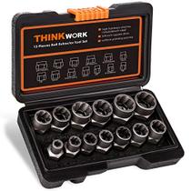 Conjunto extrator de parafusos THINKWORK, 13+1 peças Impact Bolt & Nut Removedor Set, Removedor de porca despojada, conjunto de soquete de extração para remoção danificado, congelado, enferrujado, parafusos arredondados, porcas e parafusos