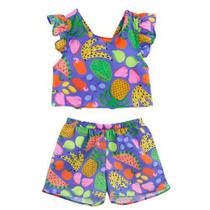 Conjunto Fábula Frutaria Azul Cropped e Short Verão