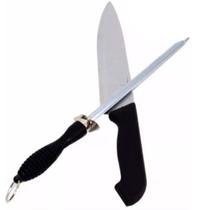 Conjunto Faca Chaira Inox Cabo Preto 28cm Churrasco