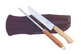 Conjunto faca de inox cabo de madeira 6" com bainha e chaira afi-corte azevedo