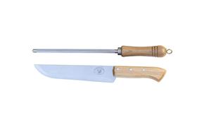 Conjunto faca de inox cabo de madeira 8" com bainha e chaira afi-corte azevedo