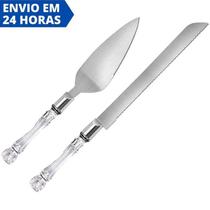 Conjunto Faca e Espátula Inox Cabo Acrílico Corte Bolo Torta Conjunto Faca e Espátula Inox Cabo Acrílico Corte Bolo Torta
