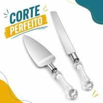 Conjunto Faca e Espátula para Bolo em Aço Inox com Cabo Acrílico Sirva com Elegância