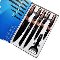 Conjunto Facas 6 Peças Profissionais Antiaderente Cabo Madeira Preto LKCF13