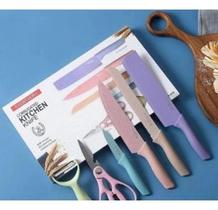 Conjunto Facas Coloridas Tesoura Descascador Cozinha Gourmet