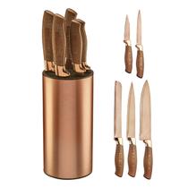 Conjunto Facas De Cozinha Churrasco Com Cepo Em Aço Inox Rosé Gold Jogo Kit Facas Decorativo Multiuso