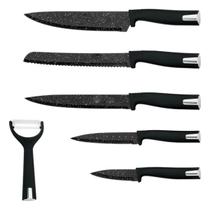 Conjunto Facas De Inox 6 Unidades Antiaderentes Com Cabo Plástico E Descascador Para Cozinha Churrasco Presente